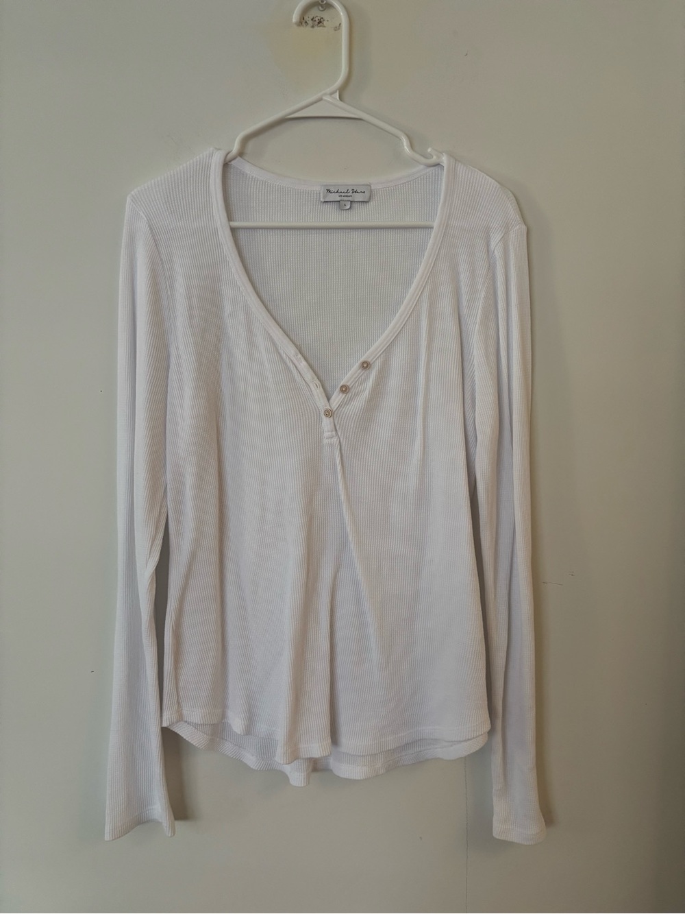 michael stars white thermal knit button front long sleeve soft tee shirt top 🤍